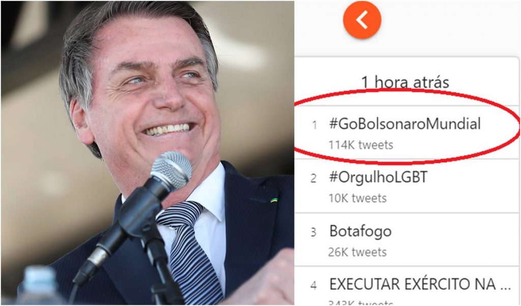 Hashtag "GoBolsonaroMundial" bate o 1º lugar do Twitter e desbanca oposição